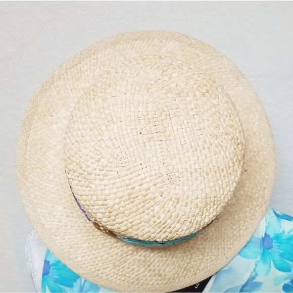 DEADSTOCK Vintage 90s Liz Claiborne Floral Straw Daisy Hat Bucket Hat OSFA main image 5